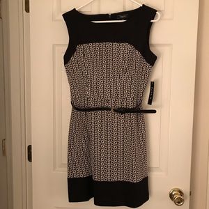 Lux II Belted Sheath Dress Black & Cream 8P